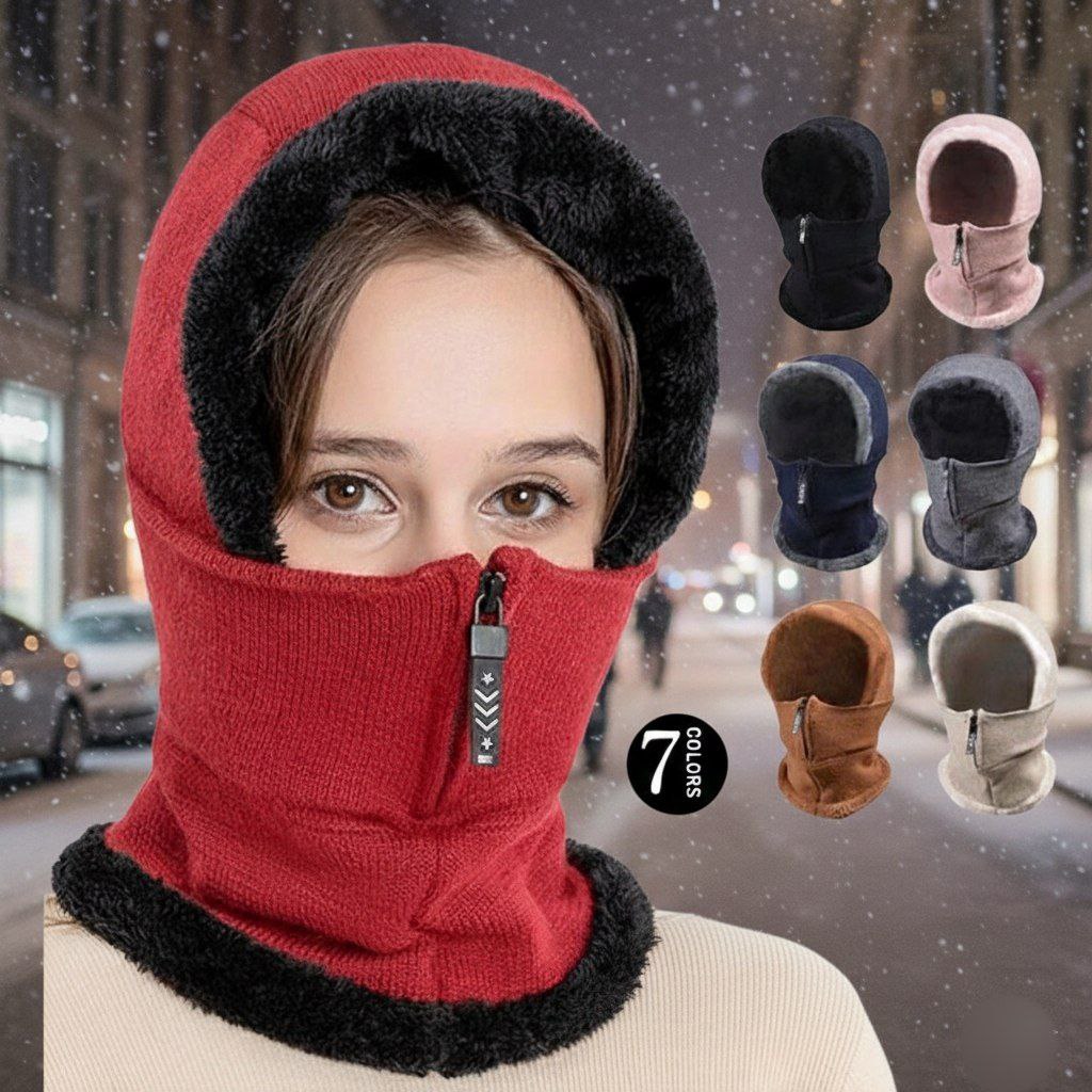 2-in-1 Heavy Winter Muffler Cap with Hood | Fleece Lined Face & Neck Cover | Unisex | 7 Colors