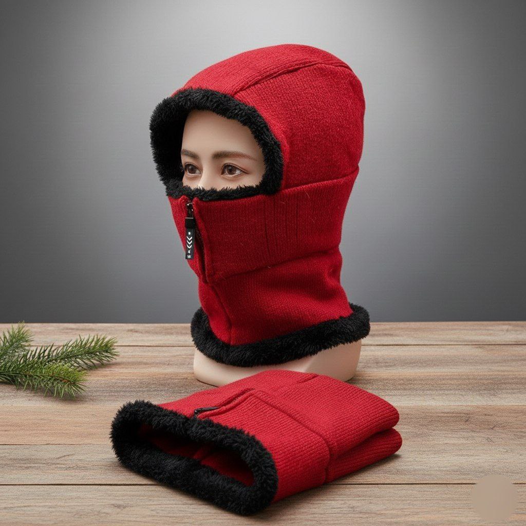 2-in-1 Heavy Winter Muffler Cap with Hood | Fleece Lined Face & Neck Cover | Unisex | 7 Colors