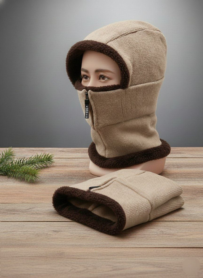 2-in-1 Heavy Winter Muffler Cap with Hood | Fleece Lined Face & Neck Cover | Unisex | 7 Colors