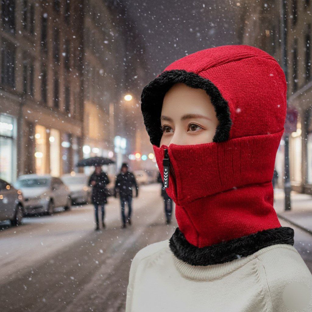 2-in-1 Heavy Winter Muffler Cap with Hood | Fleece Lined Face & Neck Cover | Unisex | 7 Colors