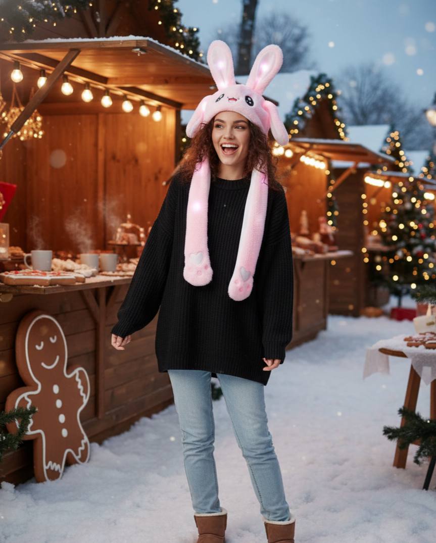 PixyMart Bunny Kids LED Hair Cap | Cute Plush Rabbit Jumping Ear Hat with Glowing Lights for Kids & Adults