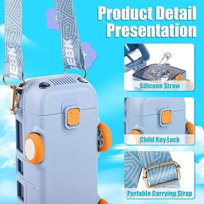 PixyMart Bus-Shaped Insulated Water Bottle for Kids with Strap, Sipper & Straw